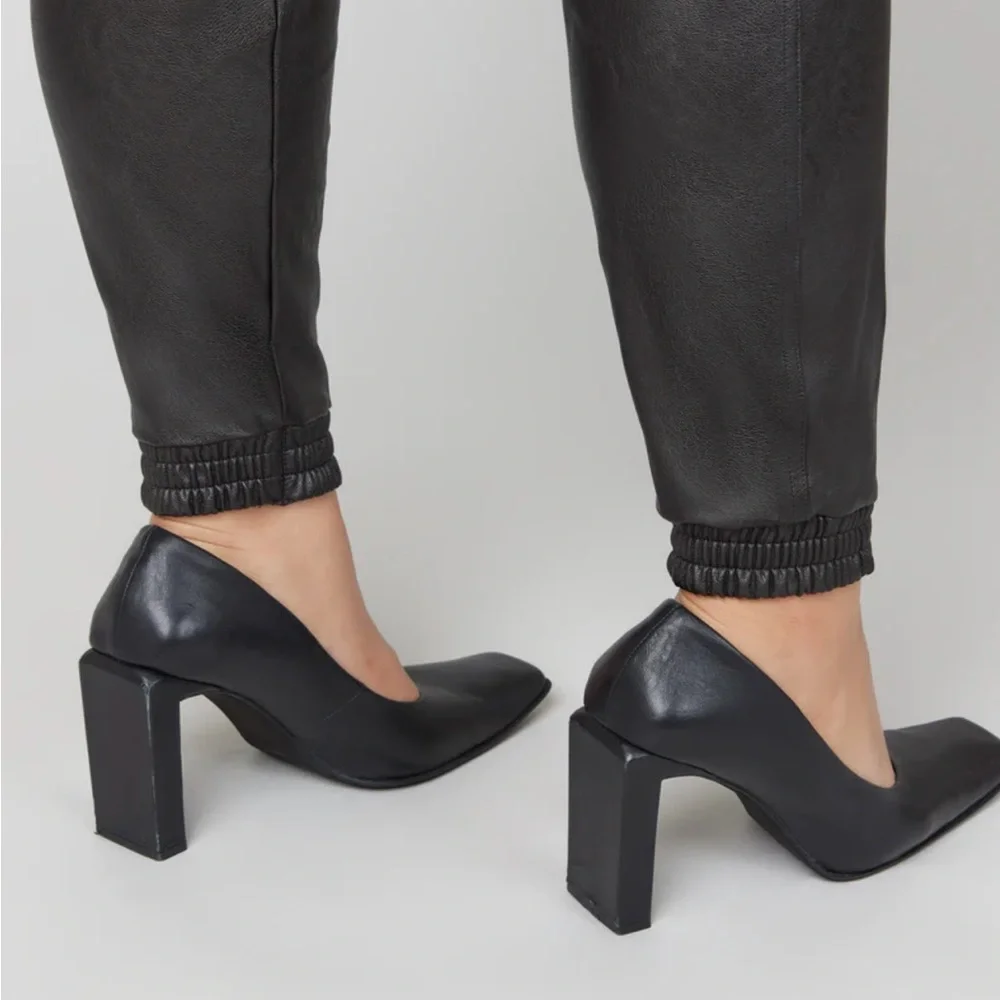 SPANX Leather-Like Joggers in Noir Black